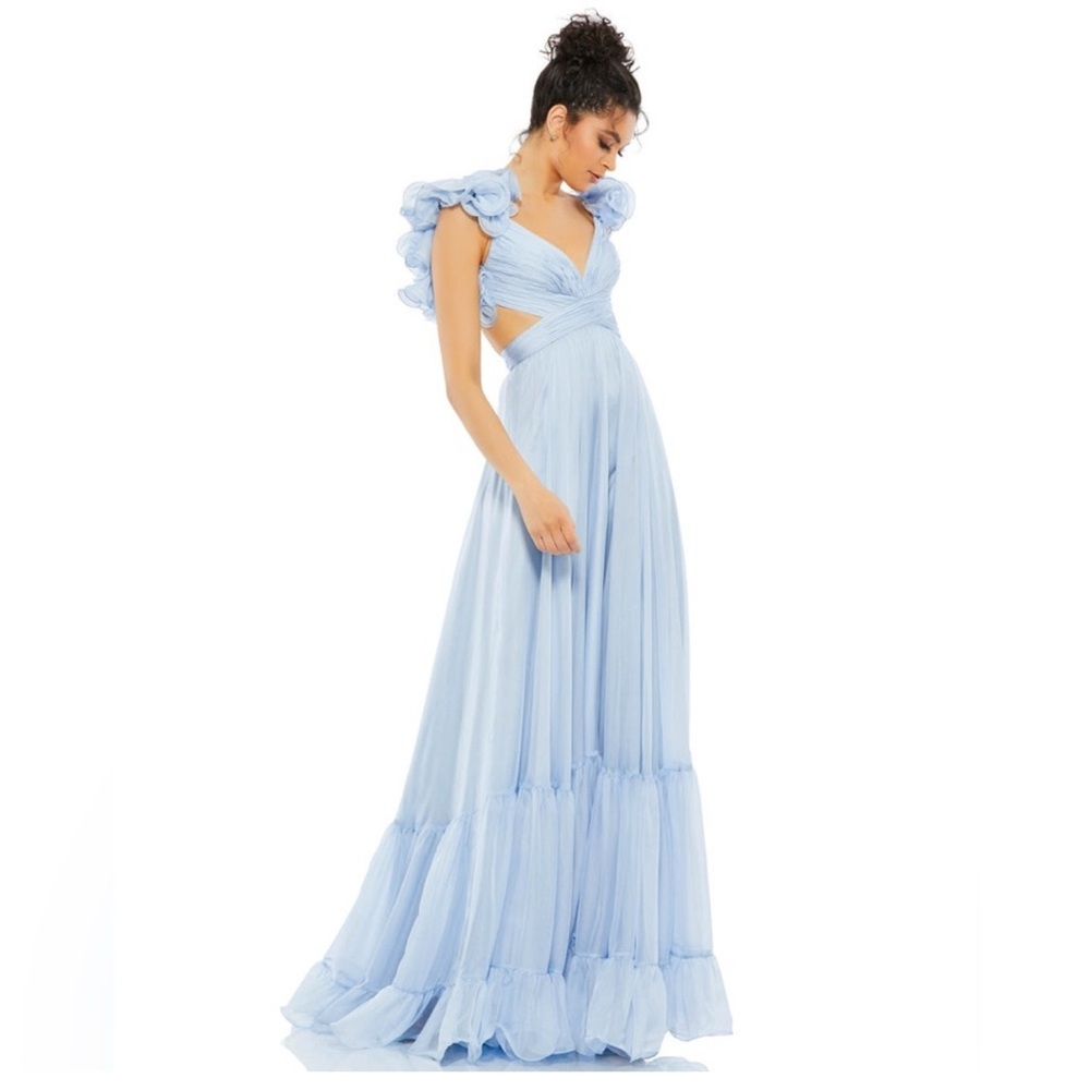 Mac Duggal Ruffle Tiered Cut-Out Chiffon Gown